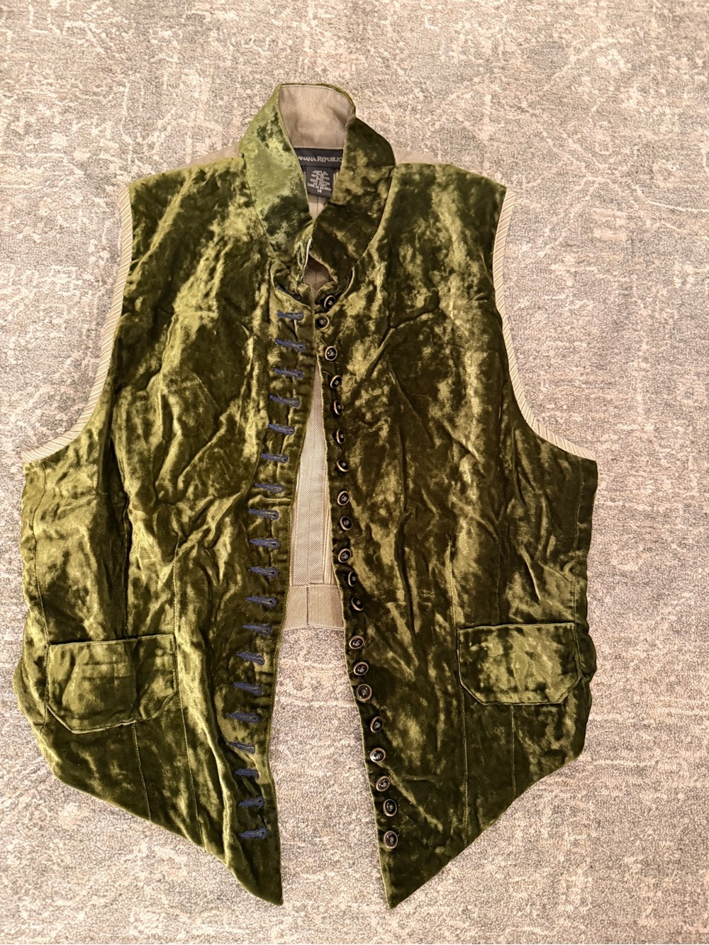 Banana Republic Olive Green Velvet Button Vest